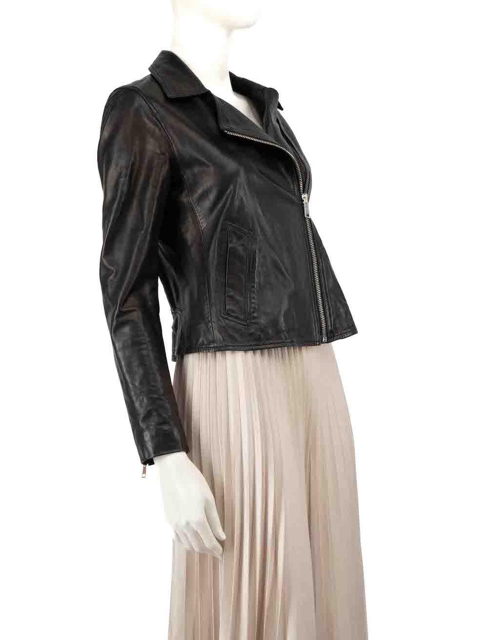 CONDITION is Very good. Minimal wear to jacket is evident. Minimal wear to right side sleeve with marks to the lather near the shoulder on this used All Saints designer resale item.
 
 
 
 Details
 
 
 Black
 
 Leather
 
 Jacket
 
 Asymmetric zip