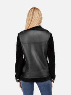 All Saints Black Shearling & Leather Biker Jacket Size XS