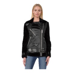 All Saints Black Shearling & Leather Biker Jacket Size XS
