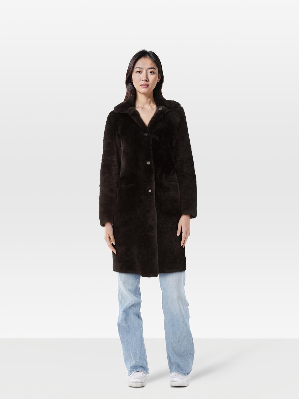Noir All Saints Manteau réversible en peau de mouton noir Serra Taille XS en vente