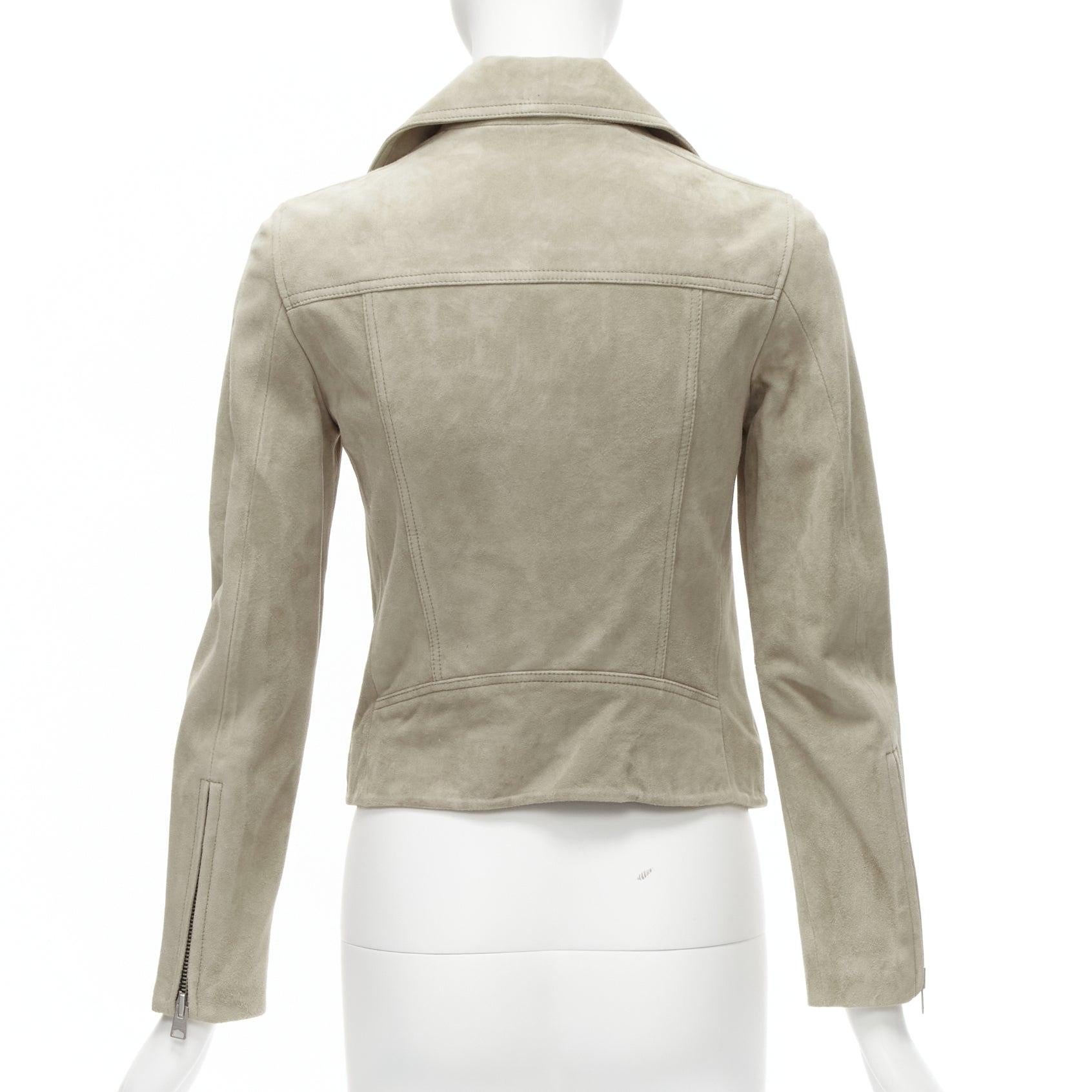 Silver ALL SAINTS Dalby goat suede leather silver hardware classic biker jacket UK6 XS