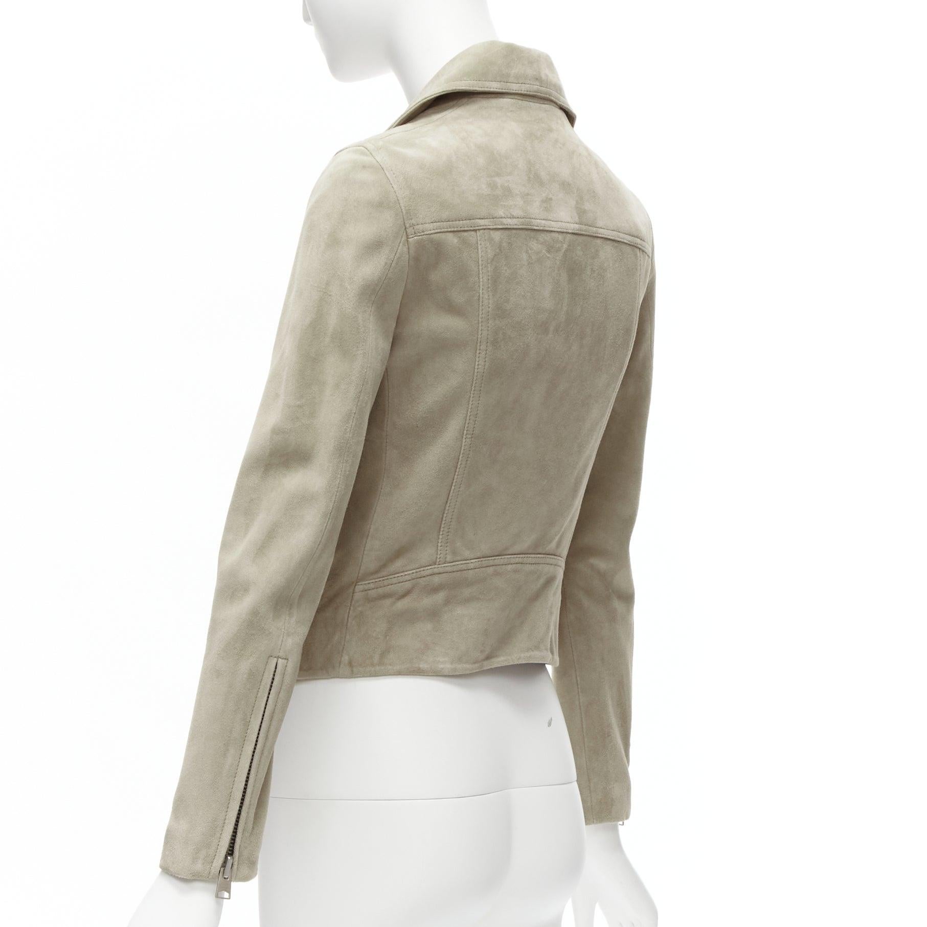 Women's ALL SAINTS Dalby goat suede leather silver hardware classic biker jacket UK6 XS