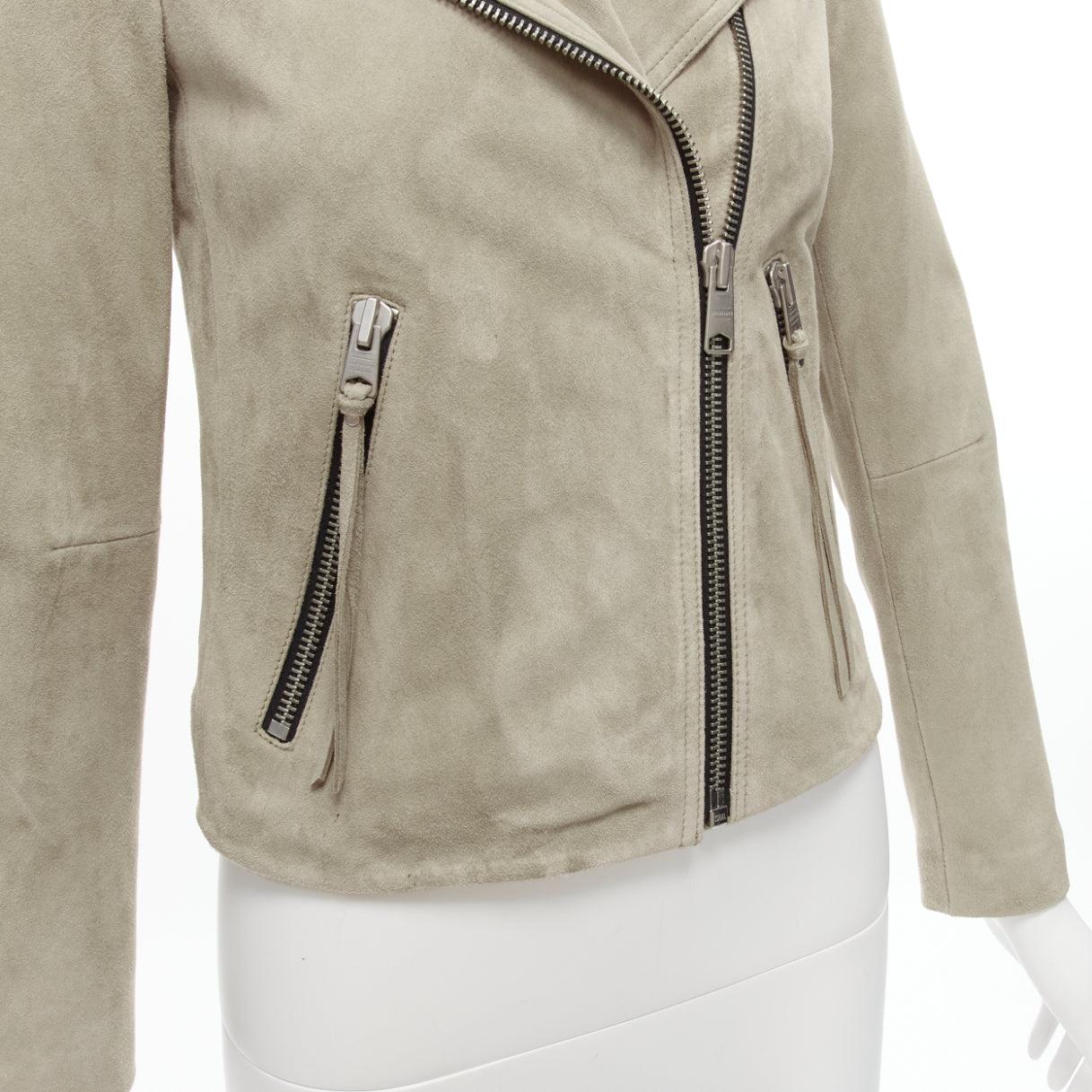 ALL SAINTS Dalby goat suede leather silver hardware classic biker jacket UK6 XS 1