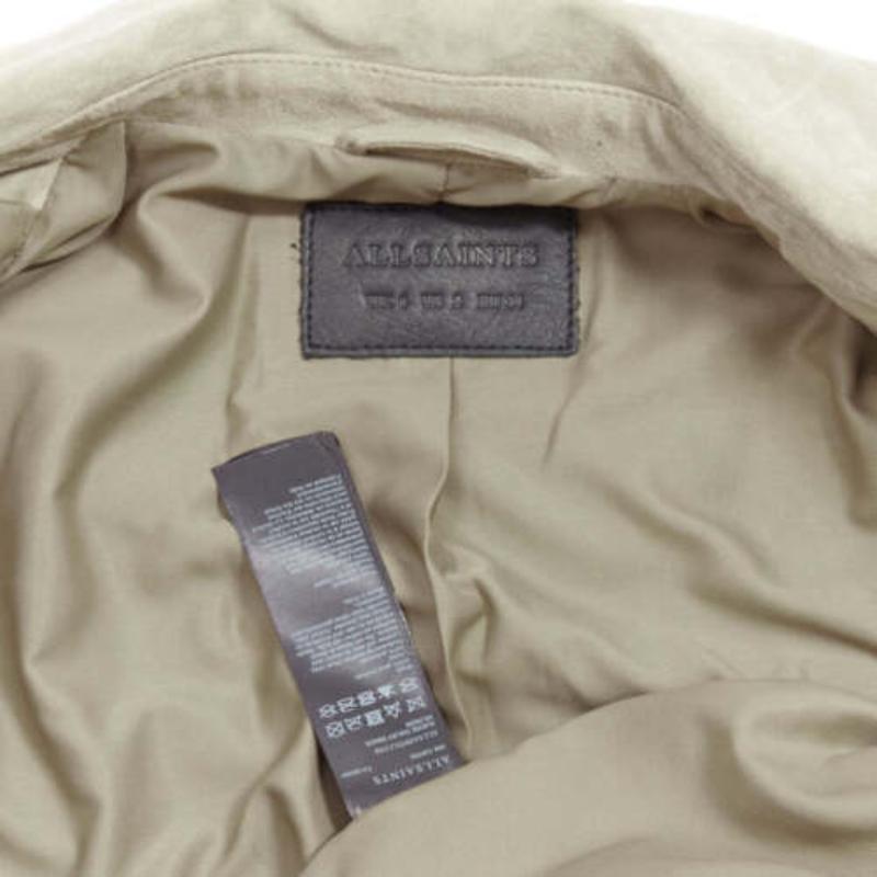 ALL SAINTS Chaqueta motera clásica Dalby de ante de cabra gris y herrajes plateados UK6 XS en venta 6