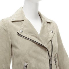 ALL SAINTS Dalby grey goat suede silver hardware classic biker jacket UK6 XS