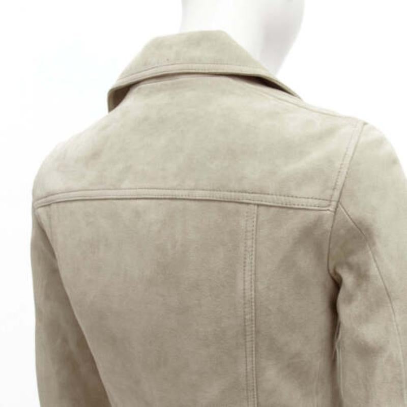 ALL SAINTS Chaqueta motera clásica Dalby de ante de cabra gris y herrajes plateados UK6 XS en venta 5