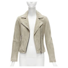 ALL SAINTS Dalby grey goat suede silver hardware classic biker jacket UK6 XS