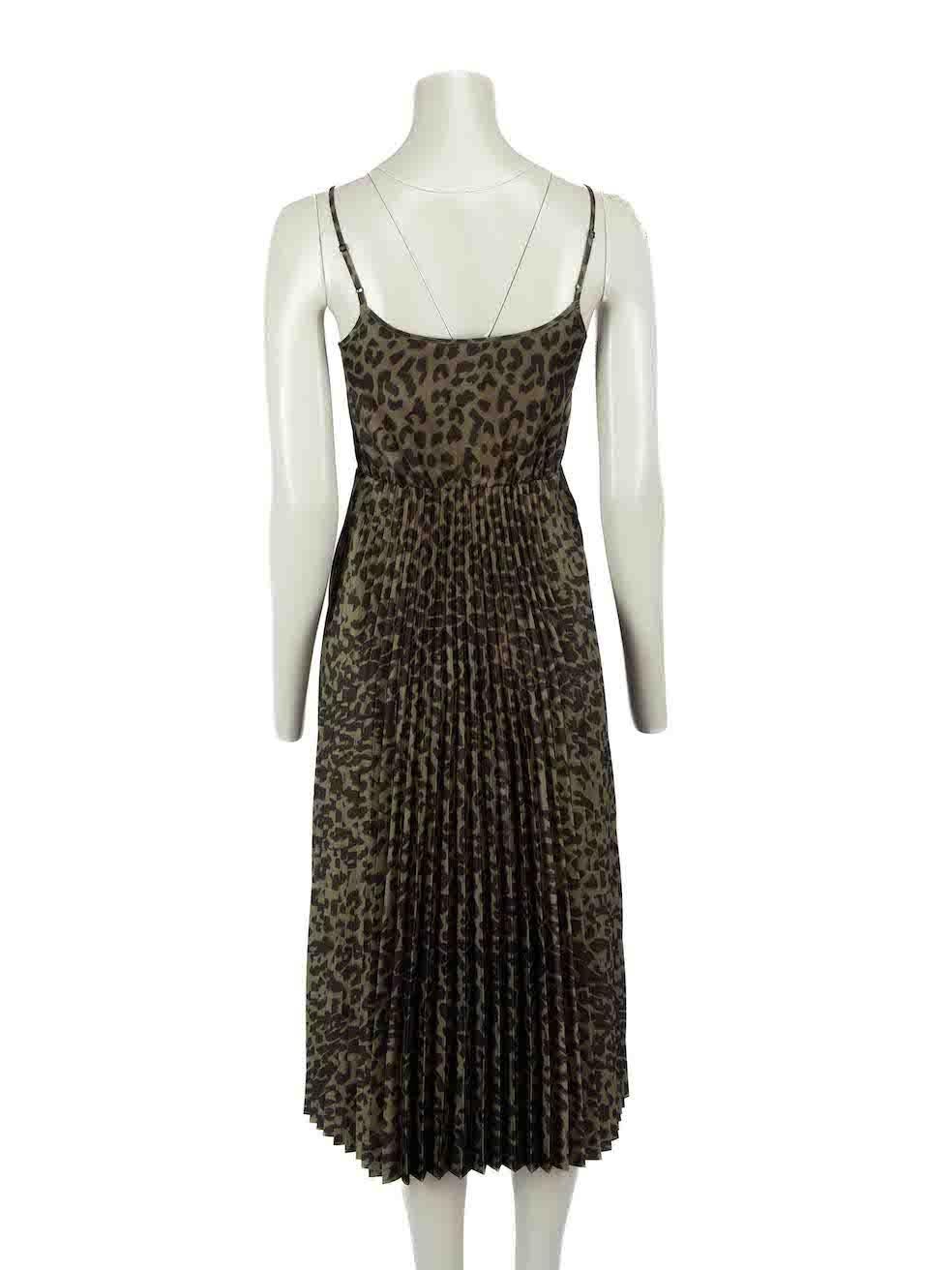 All Saints Green Leopard Pleated Maxi Slip Dress Size XS In Excellent Condition For Sale In London, GB