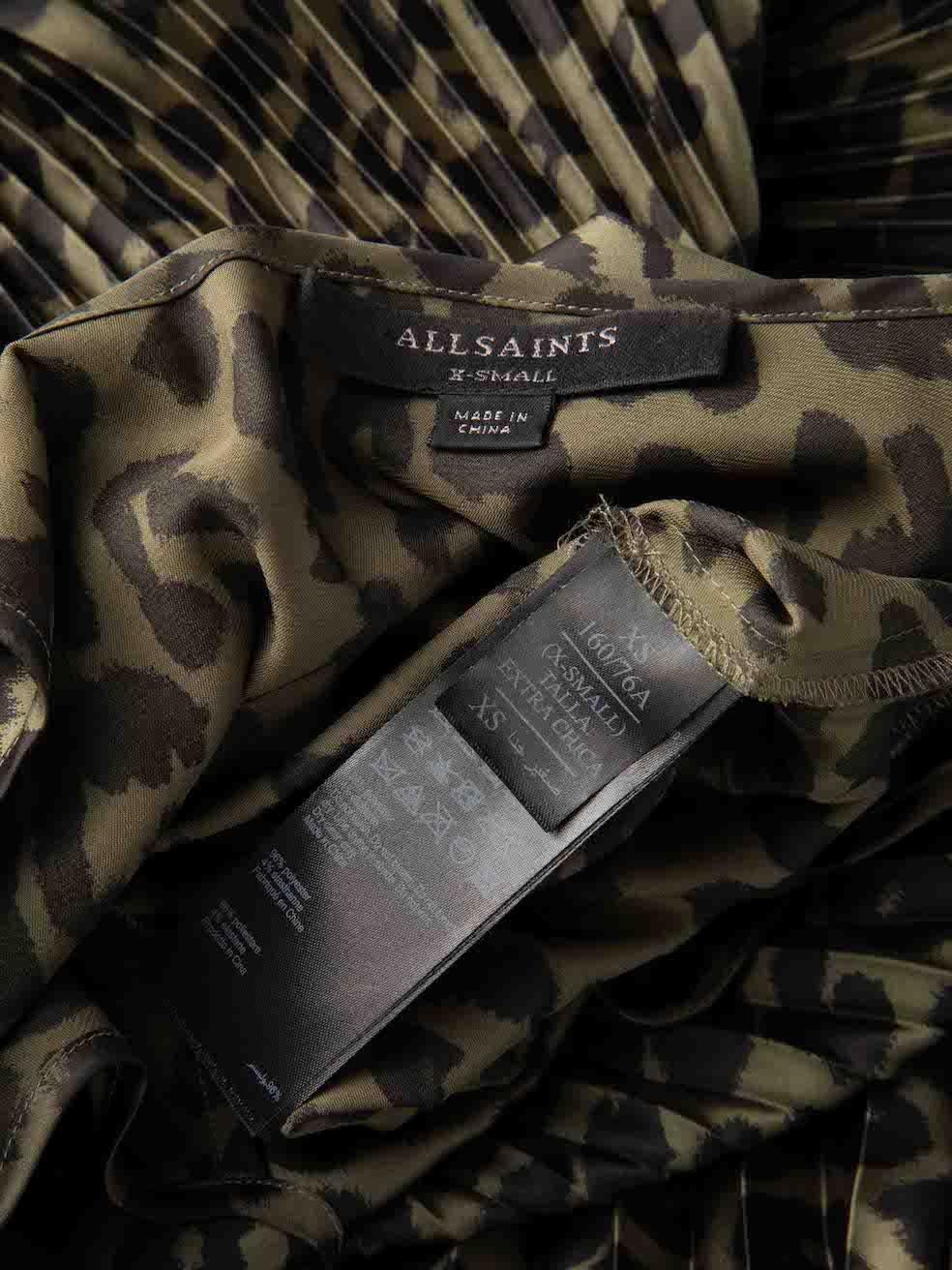 All Saints Green Leopard Pleated Maxi Slip Dress Size XS For Sale 1