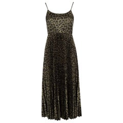 All Saints Green Leopard Pleated Maxi Slip Dress Size XS
