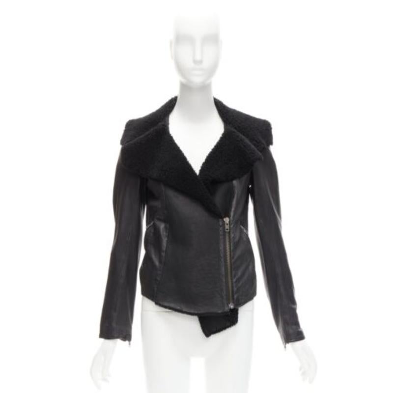 ALL SAINTS Nene, giacca biker in pelle di pecora nera foderata di shearling UK8 S in vendita 6