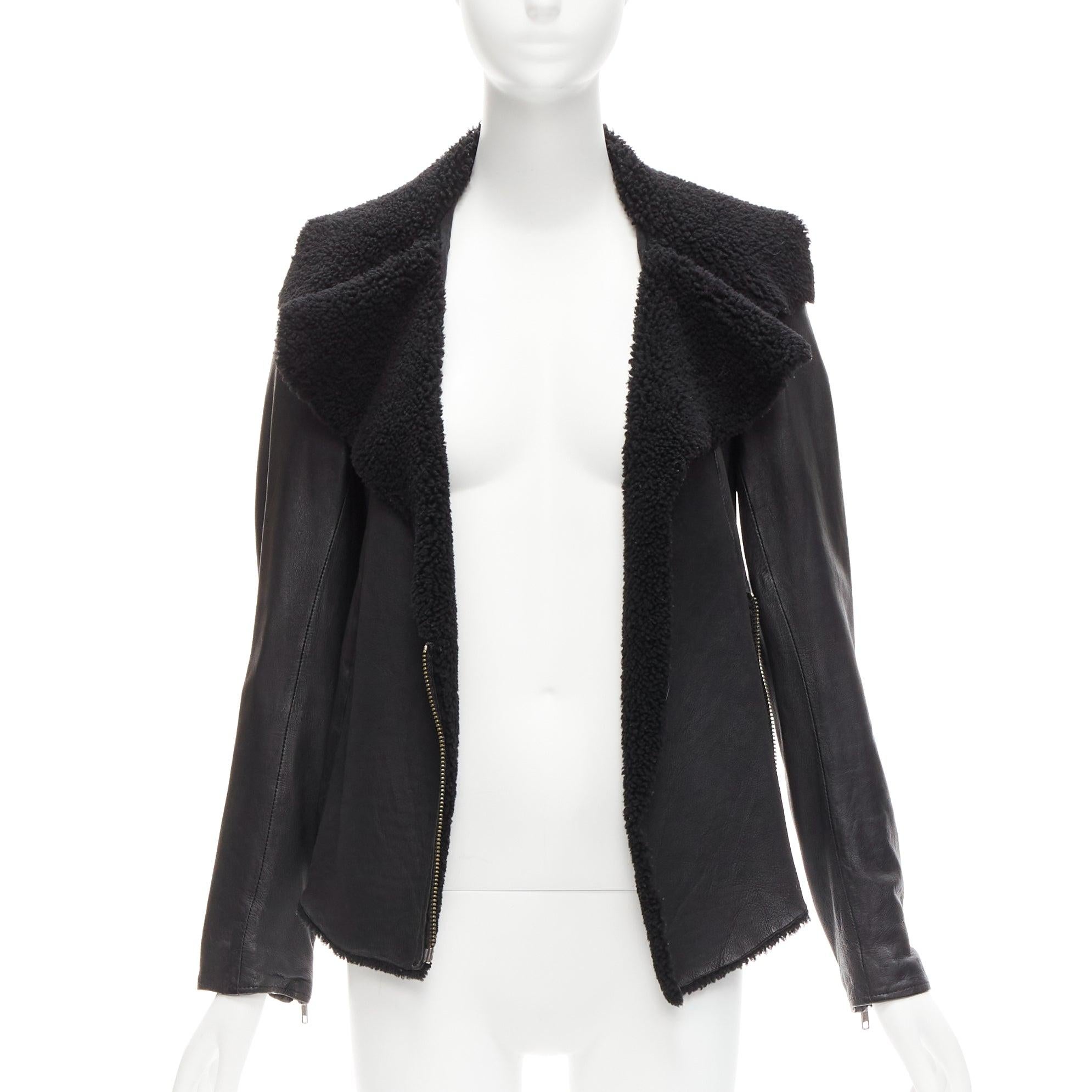 ALL SAINTS Nene black sheepskin leather shearling lined biker jacket UK8 S
Reference: CELG/A00384
Brand: All Saints
Model: Nene
Material: Leather
Color: Black
Pattern: Solid
Closure: Zip
Lining: Black Fabric
Extra Details: Made in