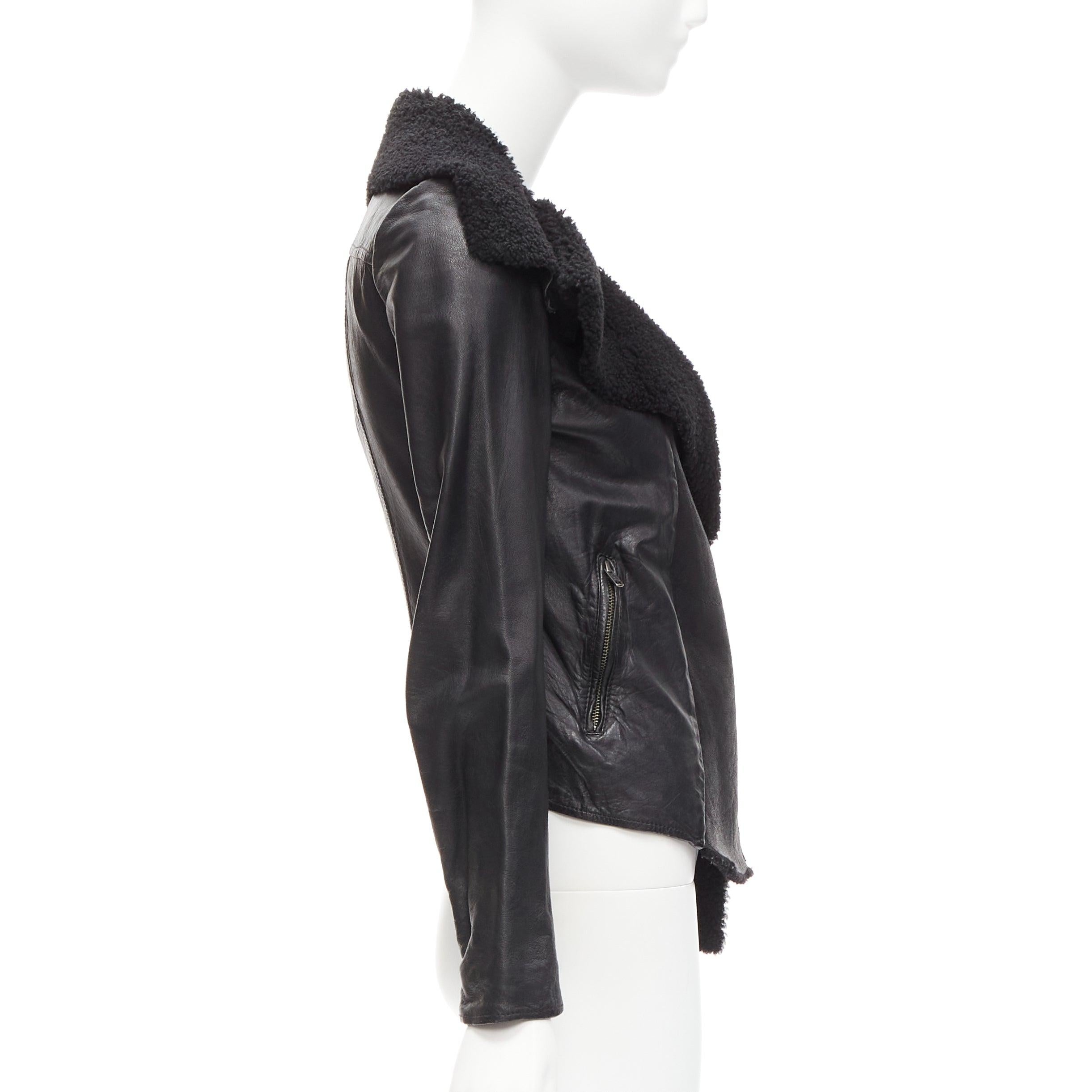 Women's ALL SAINTS Nene black sheepskin leather shearling lined biker jacket UK8 S
