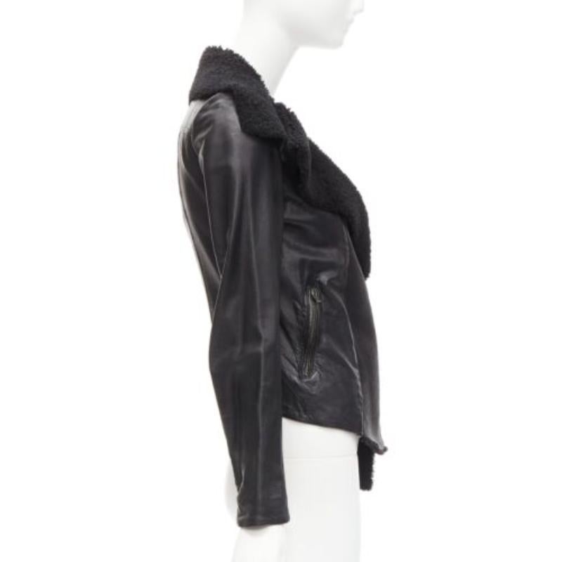 ALL SAINTS Nene, giacca biker in pelle di pecora nera foderata di shearling UK8 S in vendita 1