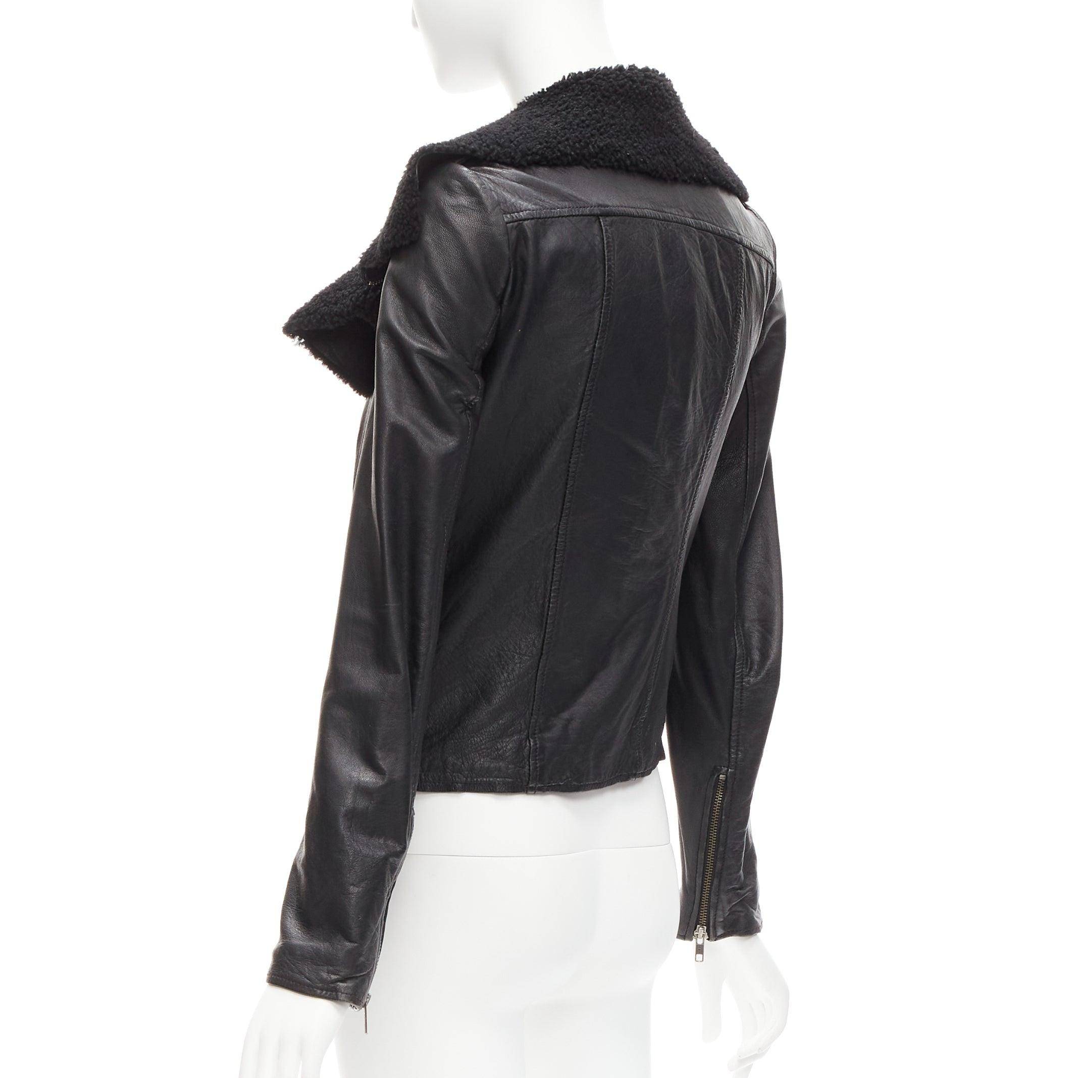 ALL SAINTS Nene black sheepskin leather shearling lined biker jacket UK8 S 2