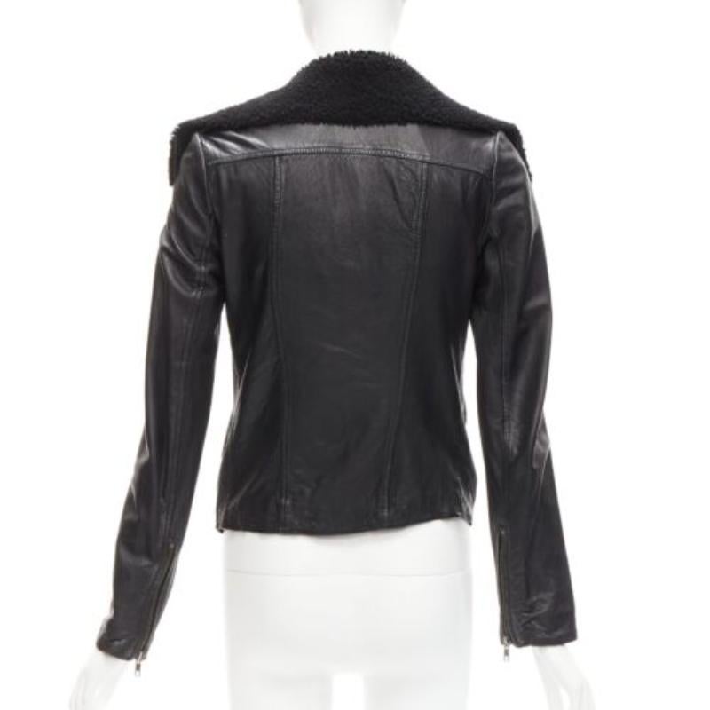 ALL SAINTS Nene, giacca biker in pelle di pecora nera foderata di shearling UK8 S in vendita 2