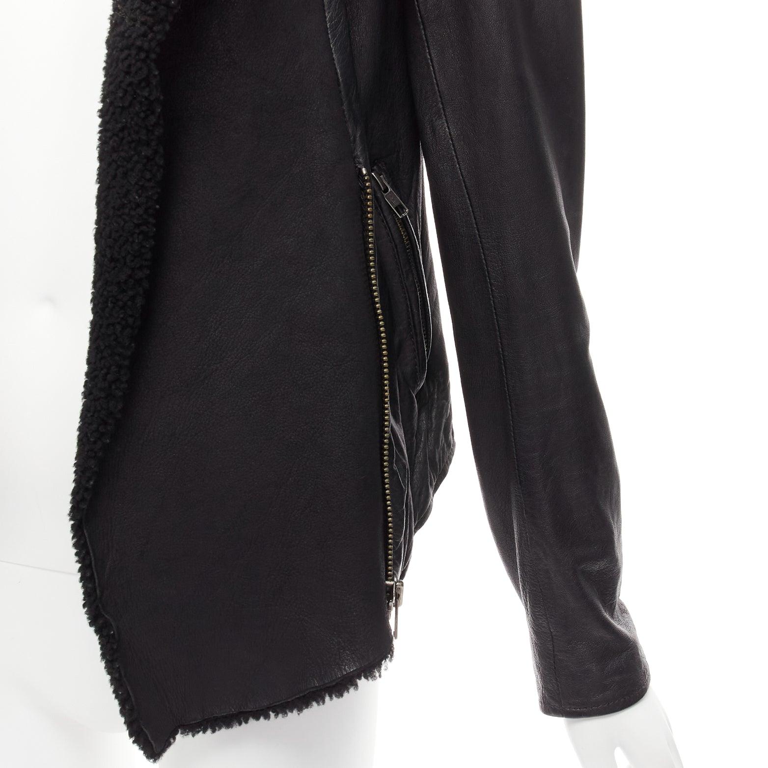 ALL SAINTS Nene black sheepskin leather shearling lined biker jacket UK8 S 3