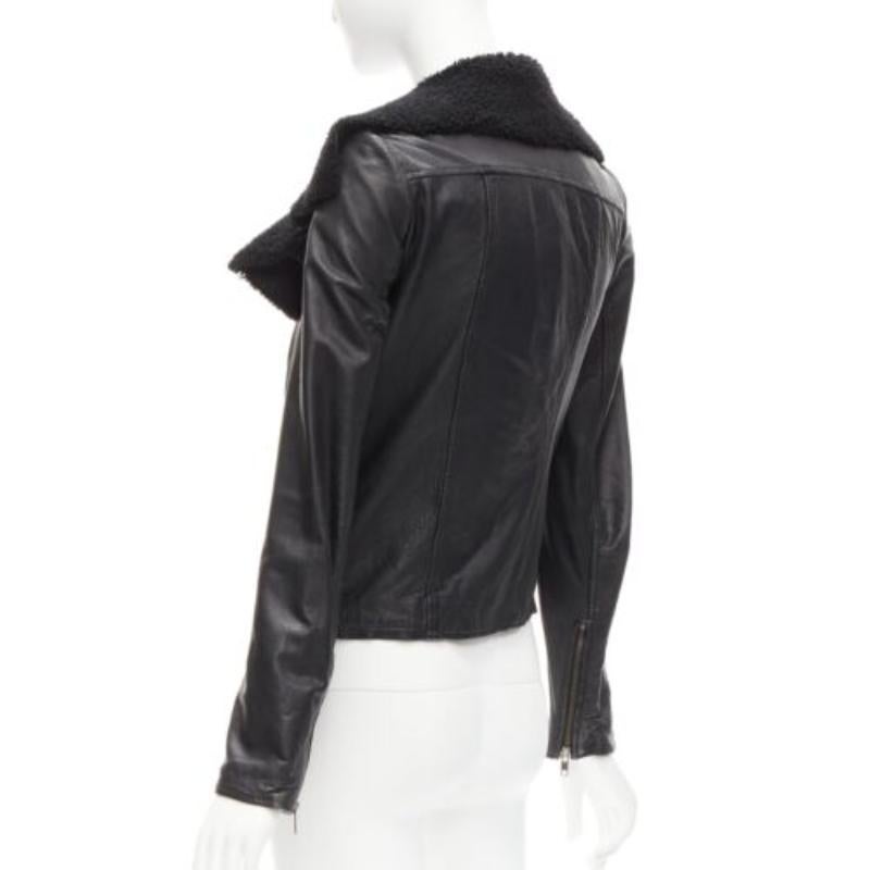 ALL SAINTS Nene, giacca biker in pelle di pecora nera foderata di shearling UK8 S in vendita 3