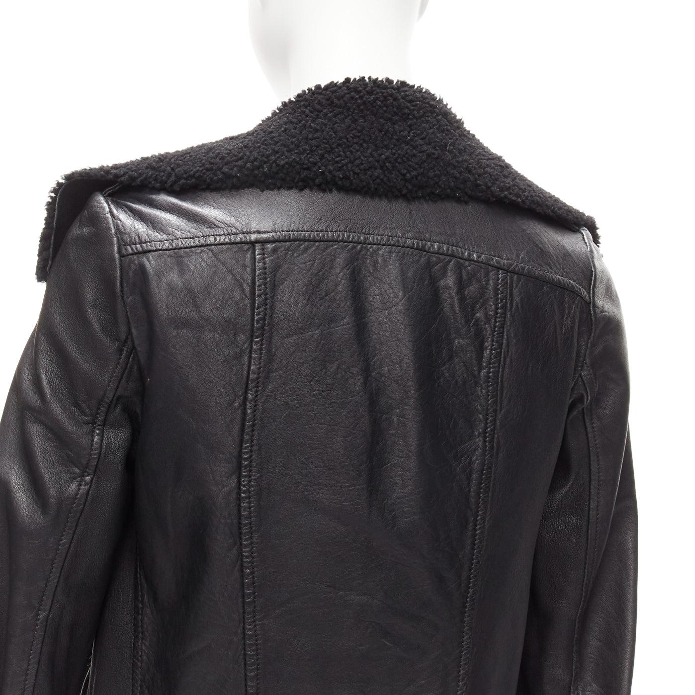 ALL SAINTS Nene black sheepskin leather shearling lined biker jacket UK8 S 4
