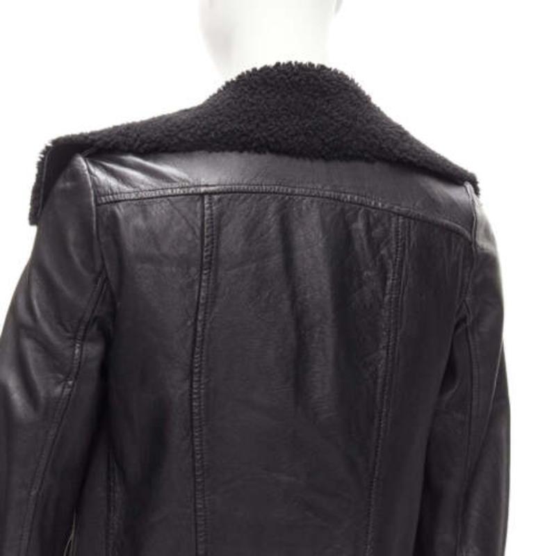 ALL SAINTS Nene, giacca biker in pelle di pecora nera foderata di shearling UK8 S in vendita 4