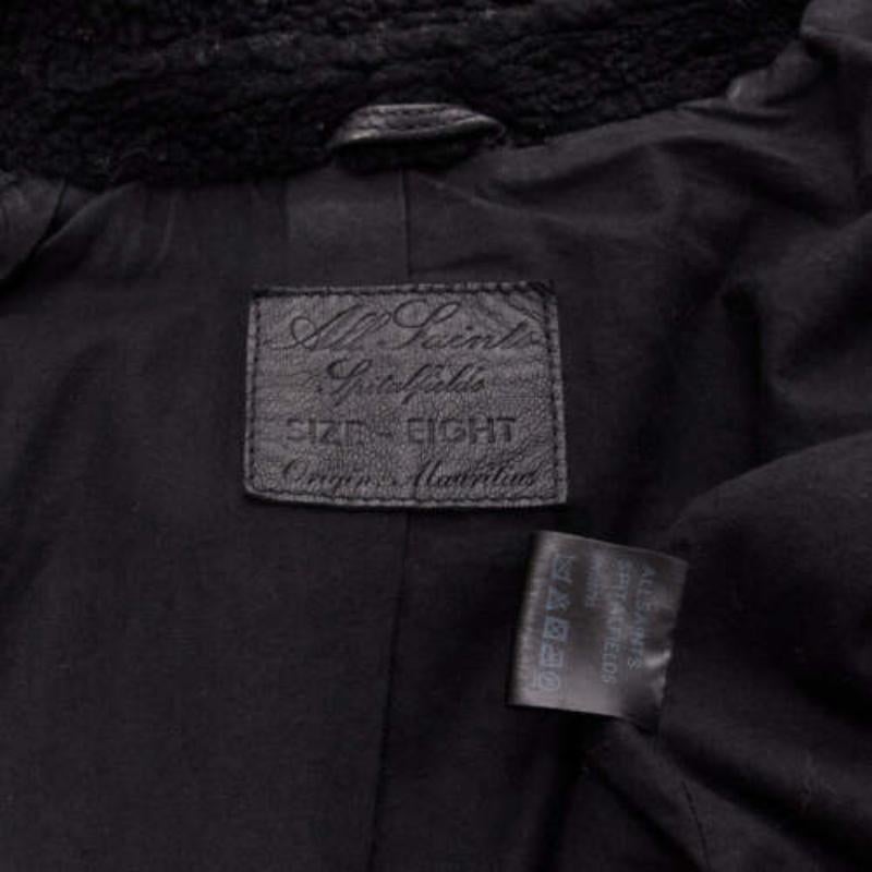 ALL SAINTS Nene, giacca biker in pelle di pecora nera foderata di shearling UK8 S in vendita 5