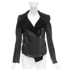 ALL SAINTS Nene black sheepskin leather shearling lined biker jacket UK8 S