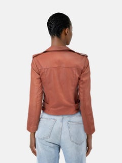 All Saints Terracotta Leather Balfern Biker Jacket Size XS