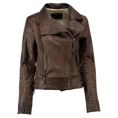All Saints Women's Brown Leather Weave Accent Biker Jacket