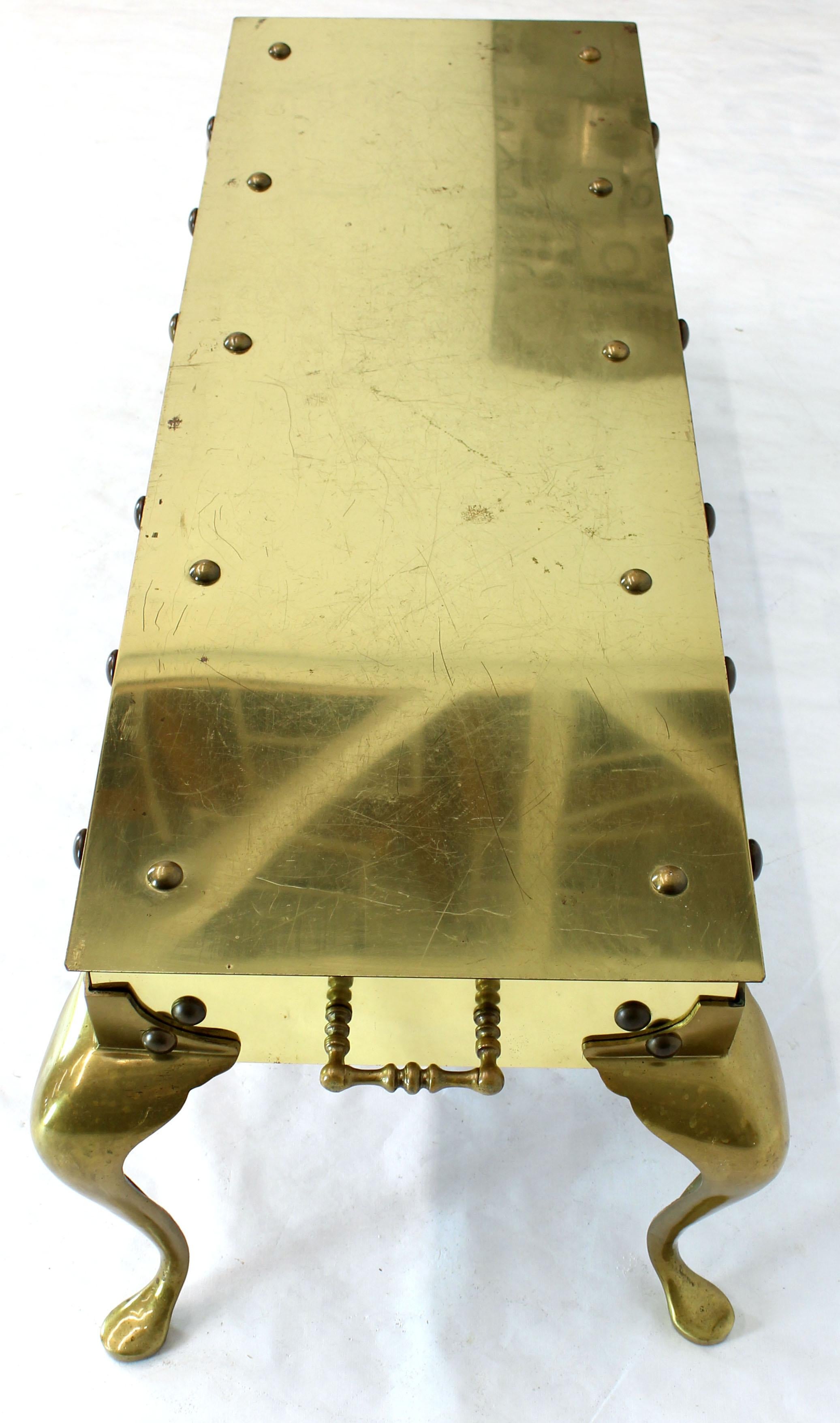 Campaign All Solid Brass Studded Rectangular Table with Carry Handles For Sale