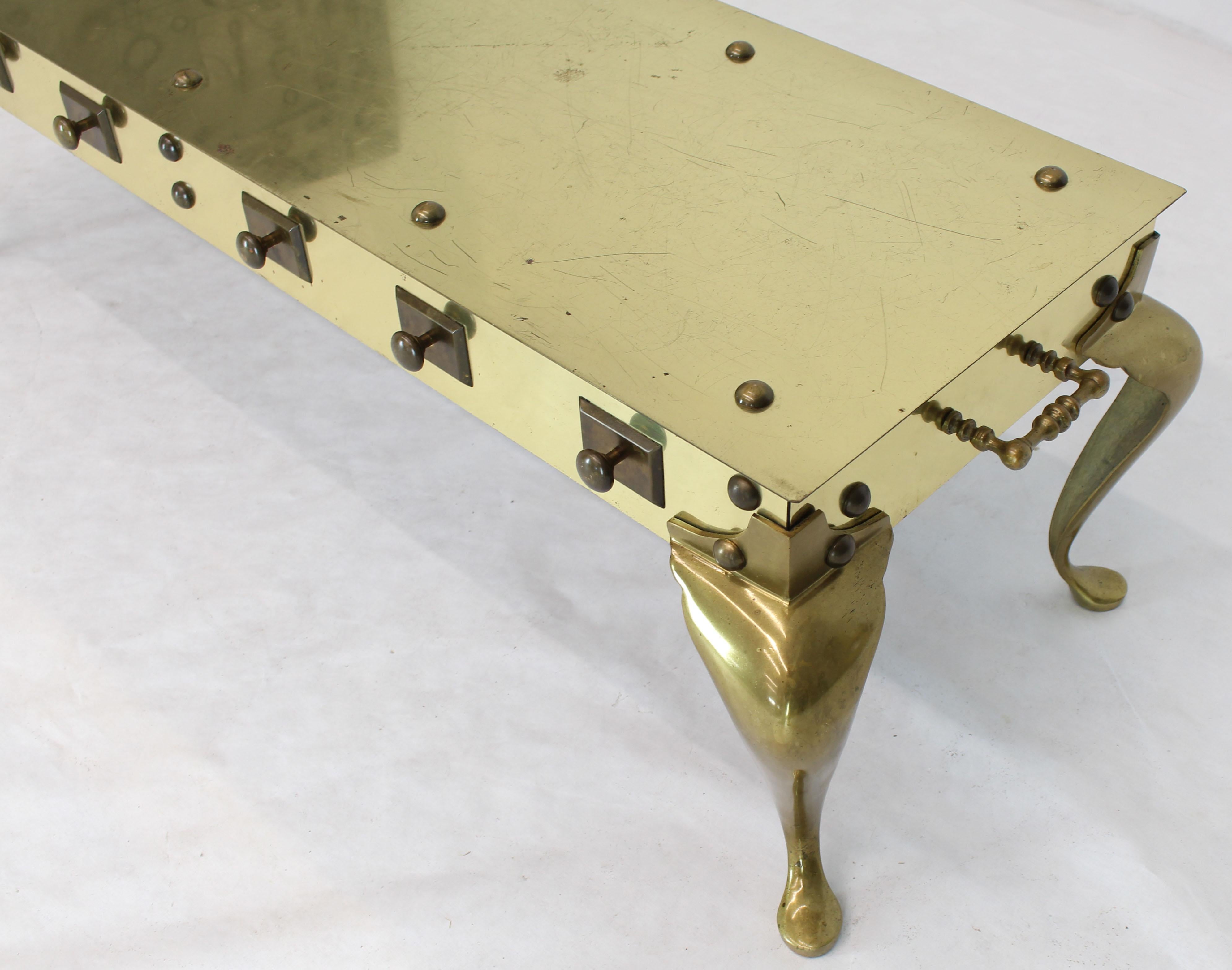American All Solid Brass Studded Rectangular Table with Carry Handles For Sale
