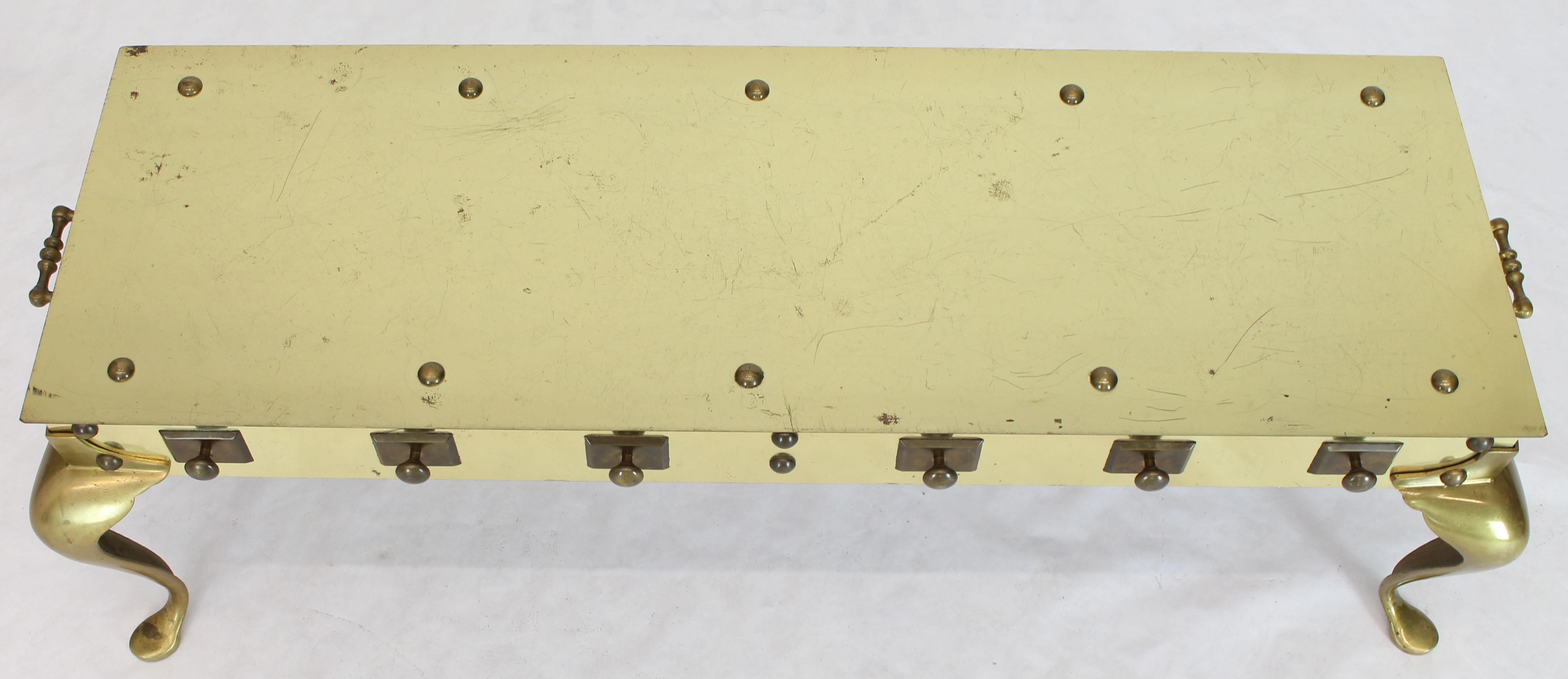 All Solid Brass Studded Rectangular Table with Carry Handles In Good Condition For Sale In Rockaway, NJ