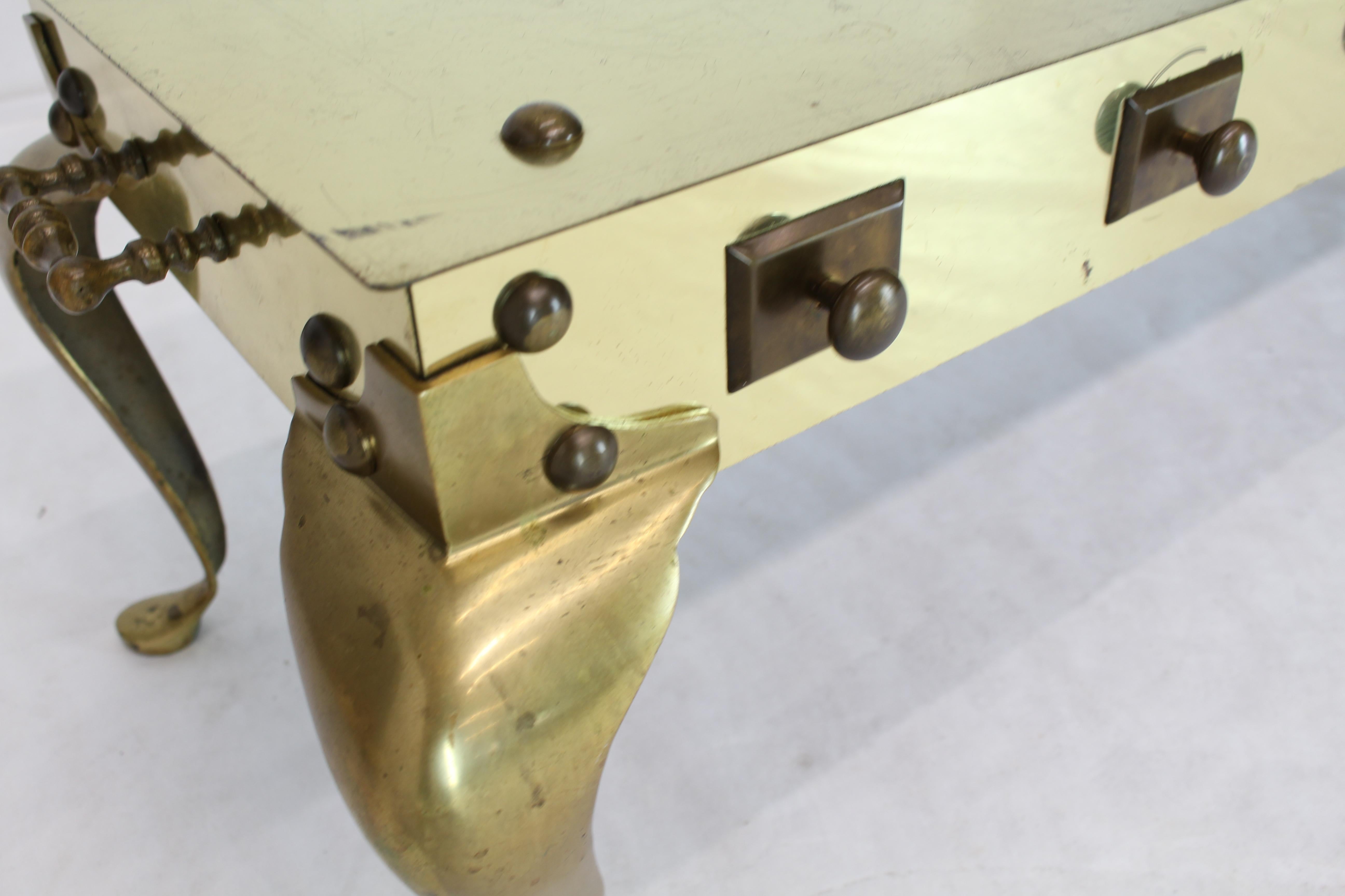 All Solid Brass Studded Rectangular Table with Carry Handles For Sale 1