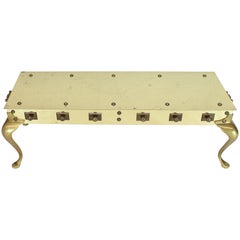 Vintage All Solid Brass Studded Rectangular Table with Carry Handles