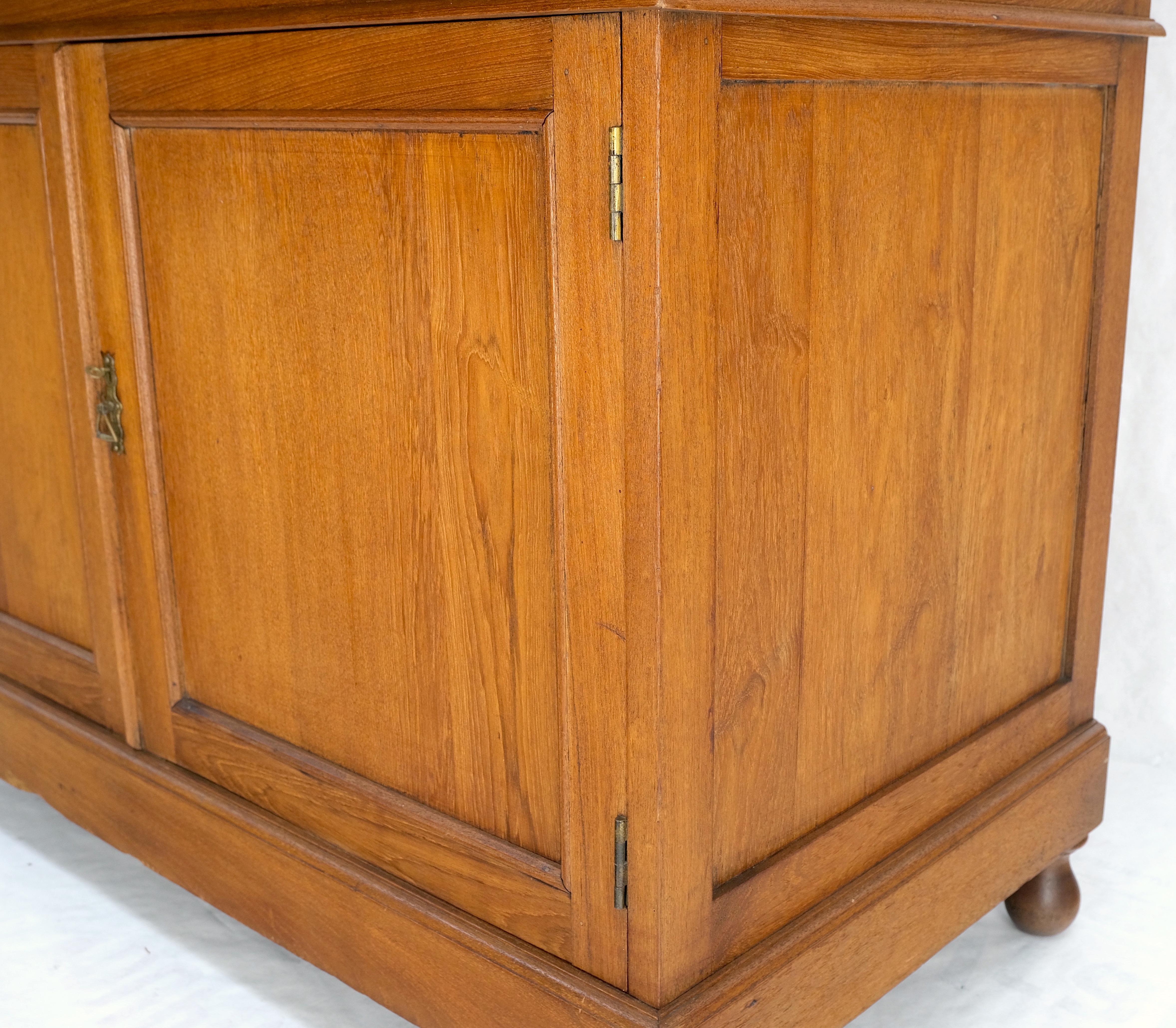 All Solid Teak Asian 1940s Carved Two Part Cupboard Hutch Breakfront Mint! For Sale 4
