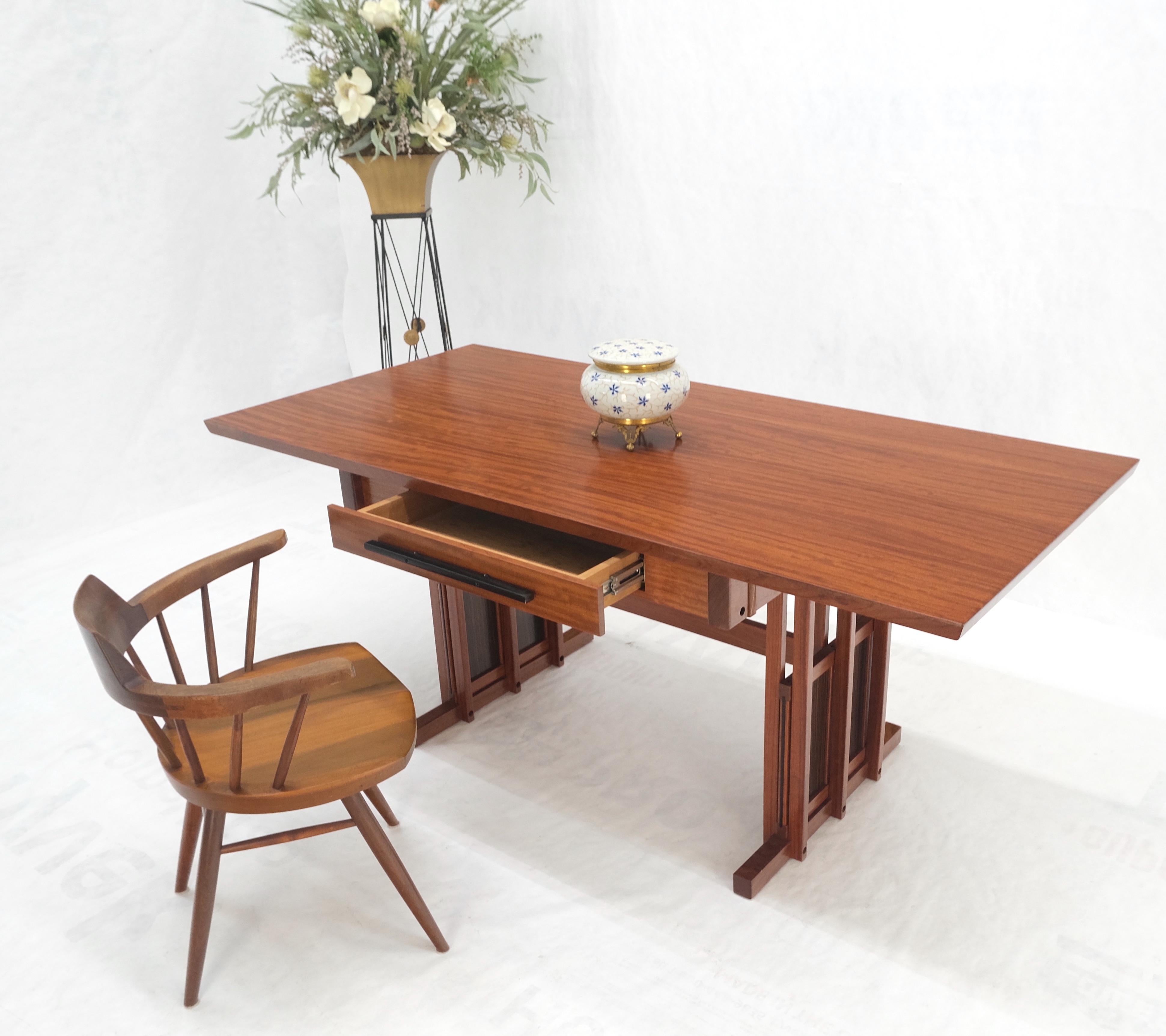 All Solid Teak Top and Base Architectural Studio Made Partners Desk Mint! For Sale 8