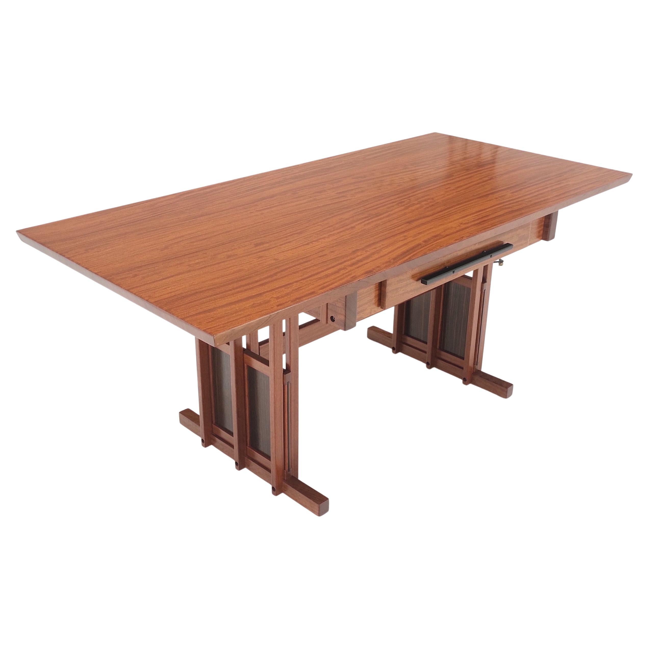 All Solid Teak Top and Base Architectural Studio Made Partners Desk Mint! For Sale