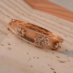 Tutte le tariffe pagate Oro rosa 14 carati Diamante Cluster Bangle Floreale Regalo per la mamma
