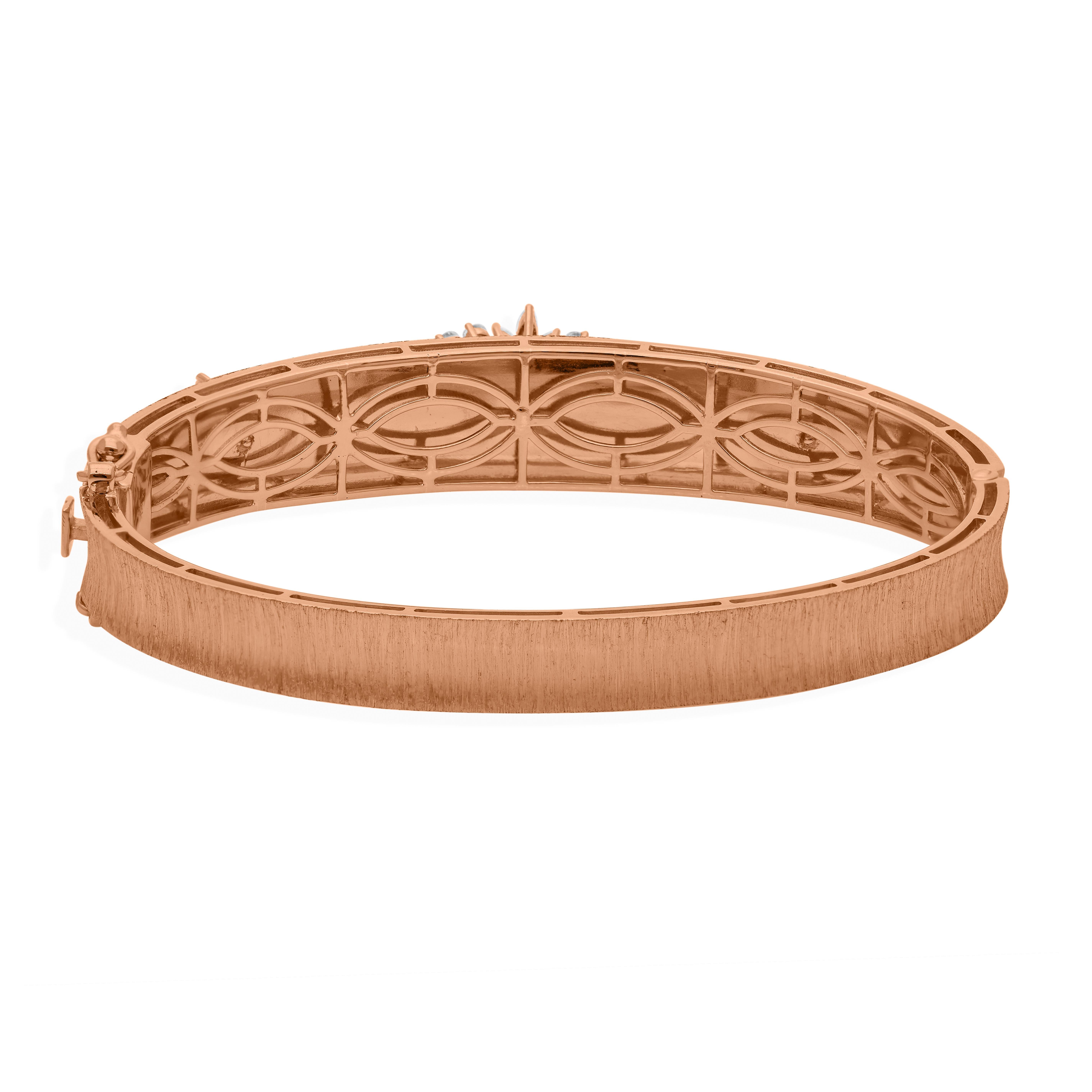 Taglio misto Tutte le tariffe pagate Oro rosa 18 carati Diamante Cluster Bangle Floreale Regalo per la mamma in vendita