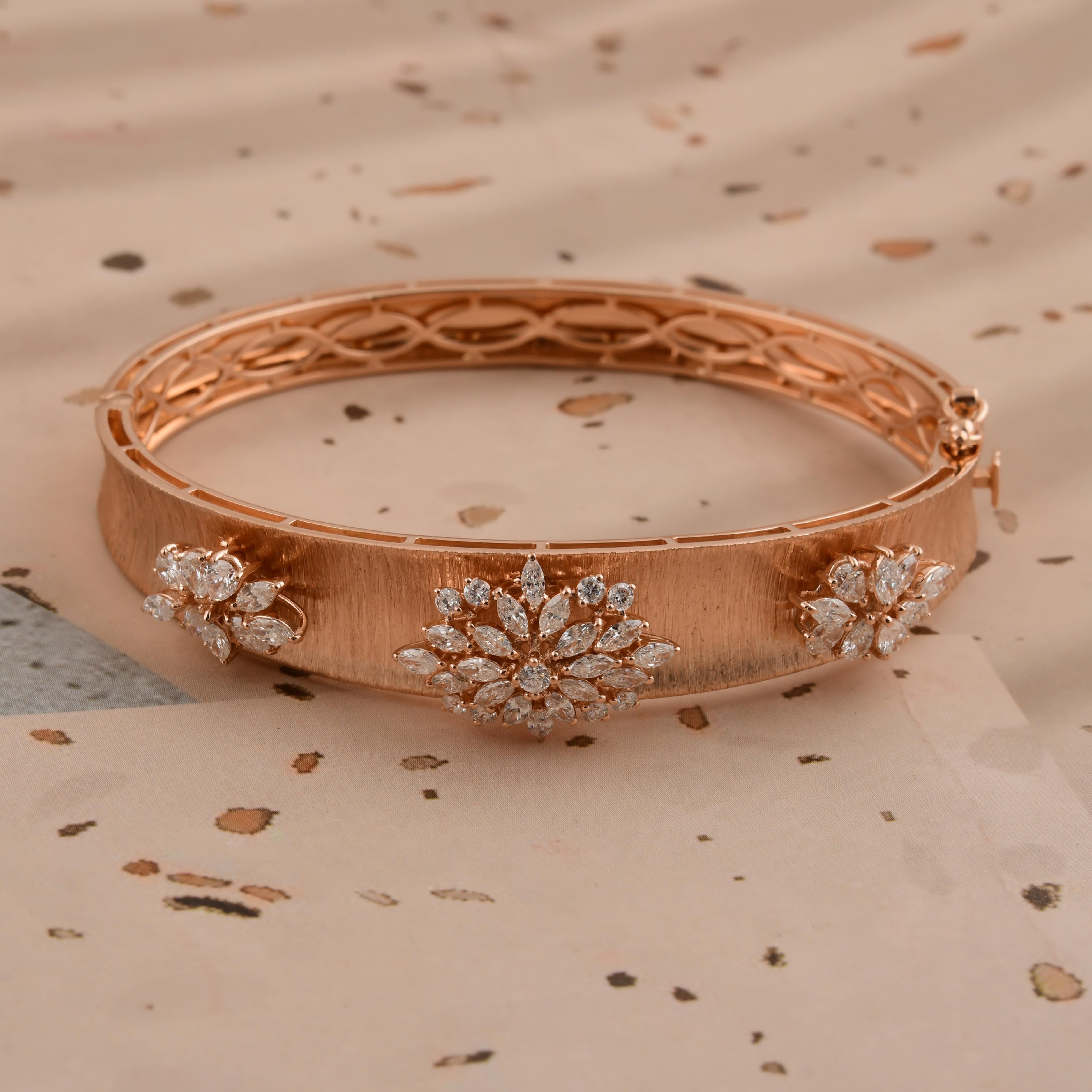 Donna Tutte le tariffe pagate Oro rosa 18 carati Diamante Cluster Bangle Floreale Regalo per la mamma in vendita