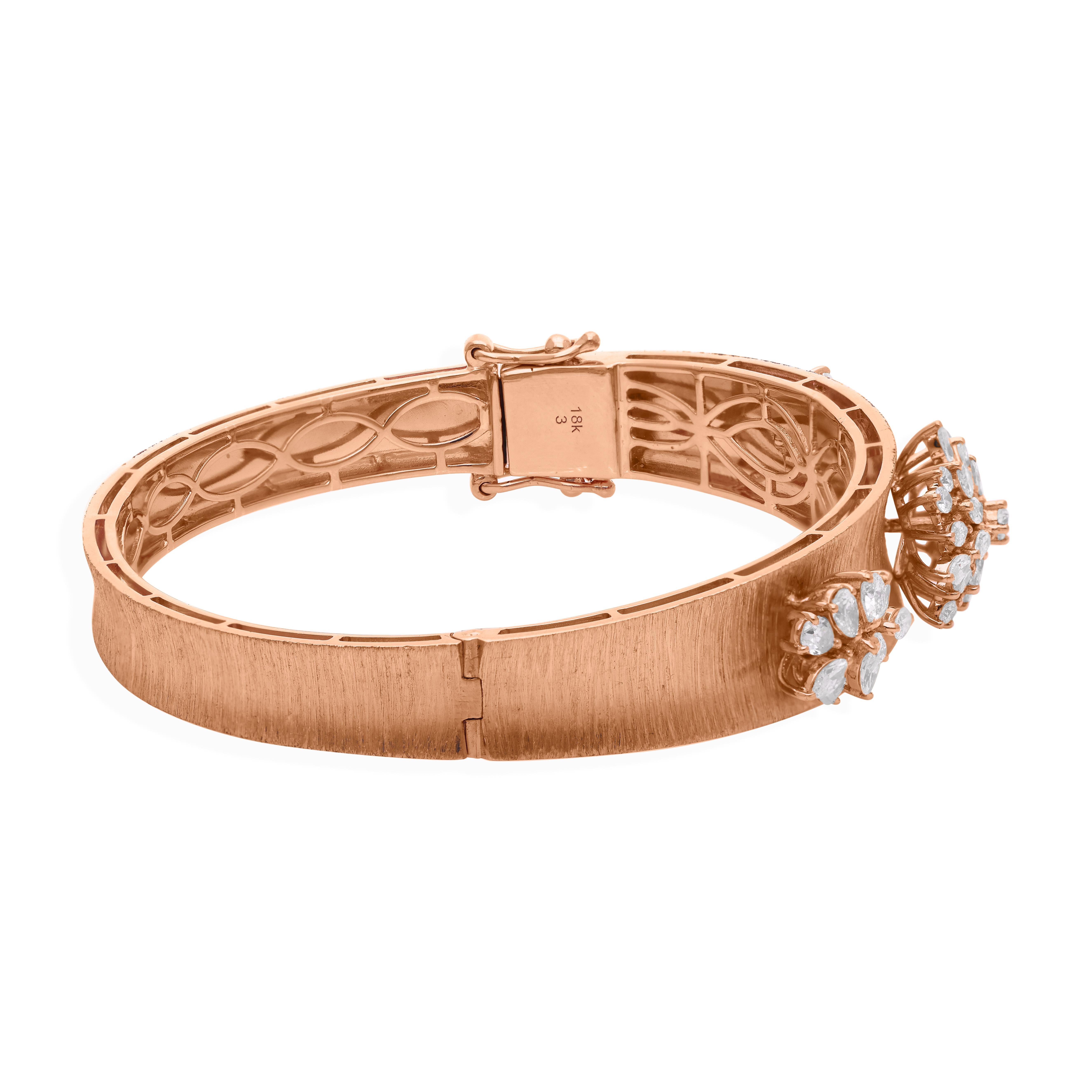 Tutte le tariffe pagate Oro rosa 18 carati Diamante Cluster Bangle Floreale Regalo per la mamma in vendita 1