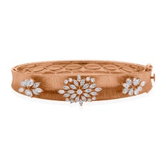 All Tariff Paid 18 Karat Rose Gold Diamond Floral Cluster Bangle Gift for Mom