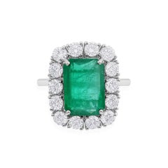 All Tariff Paid Emerald Cut Emerald Diamond Halo Engagement Ring 18k White Gold