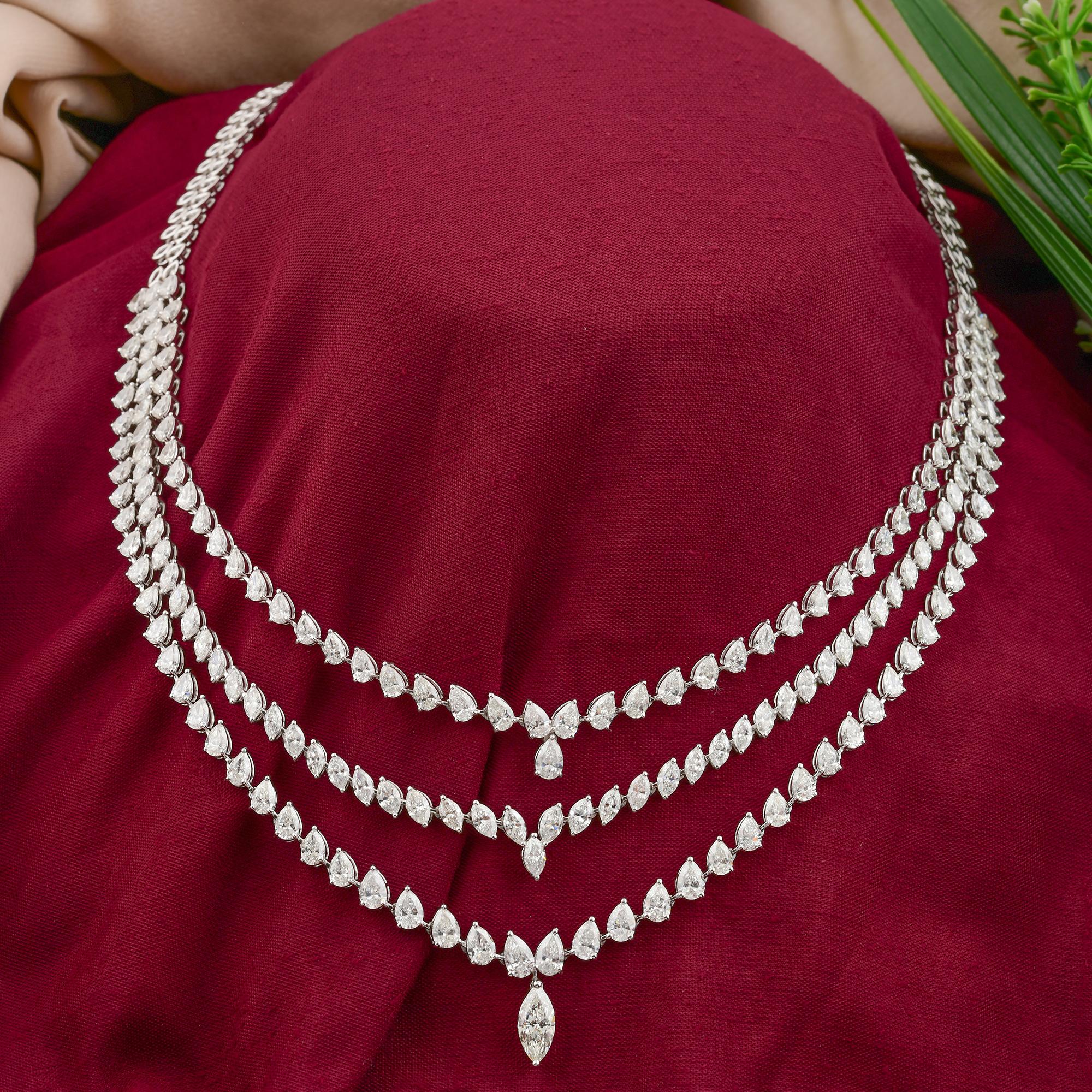Taglio misto Tutte le tariffe pagate 24.19Ct Collana nuziale a più fili con diamanti in oro bianco 18 carati in vendita