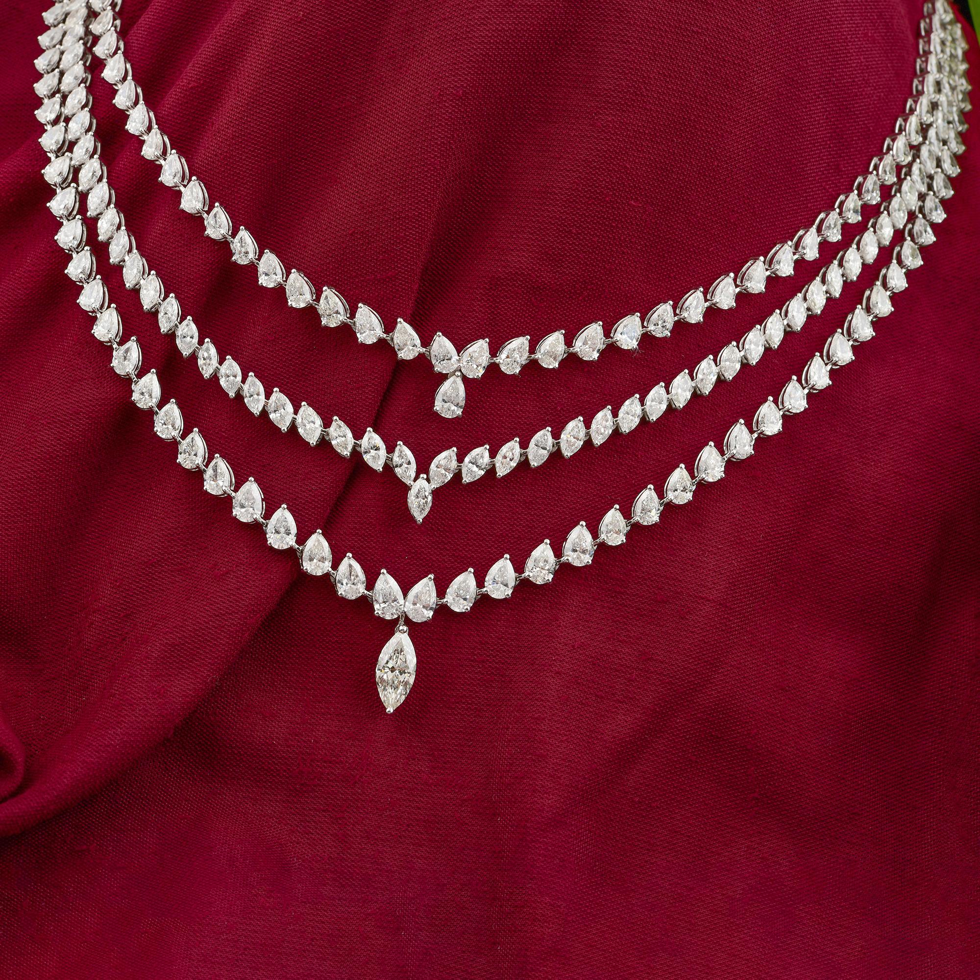 Donna Tutte le tariffe pagate 24.19Ct Collana nuziale a più fili con diamanti in oro bianco 18 carati in vendita