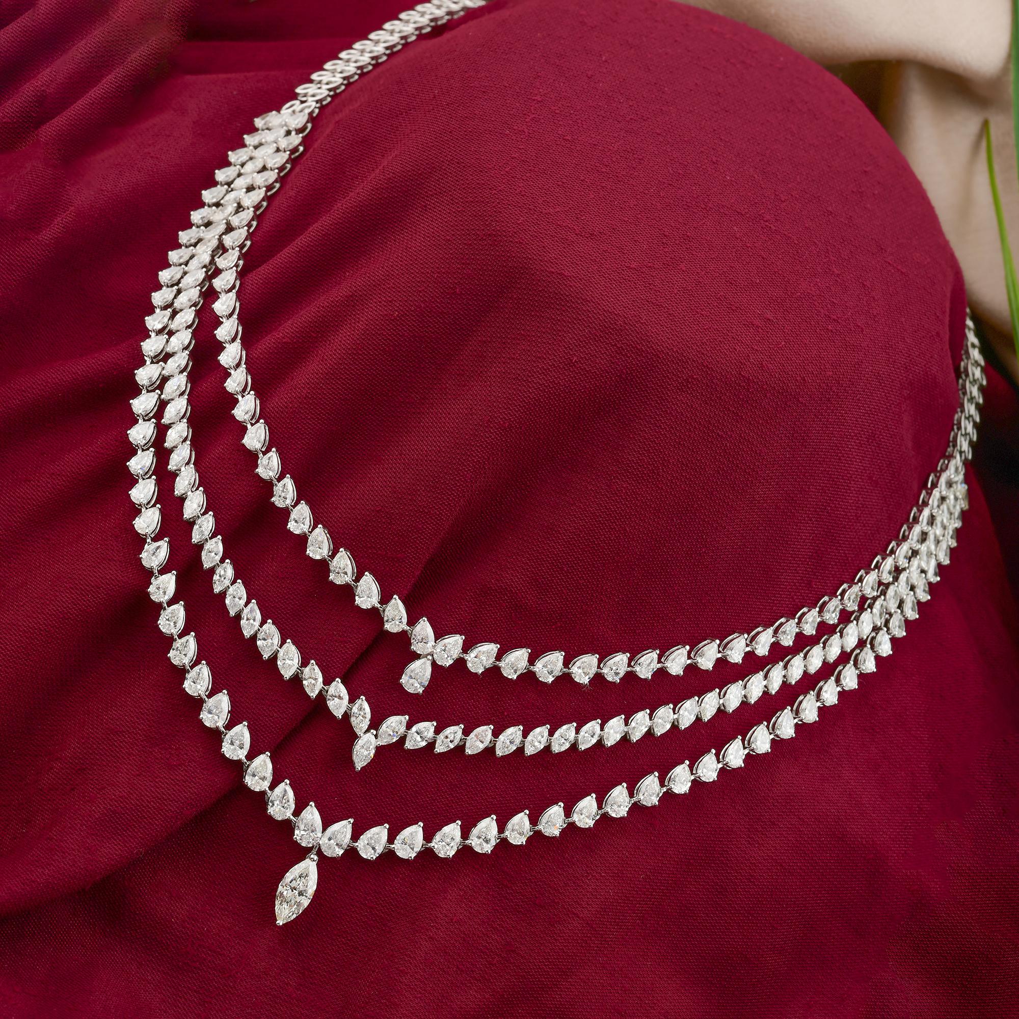 Tutte le tariffe pagate 24.19Ct Collana nuziale a più fili con diamanti in oro bianco 18 carati in vendita 1