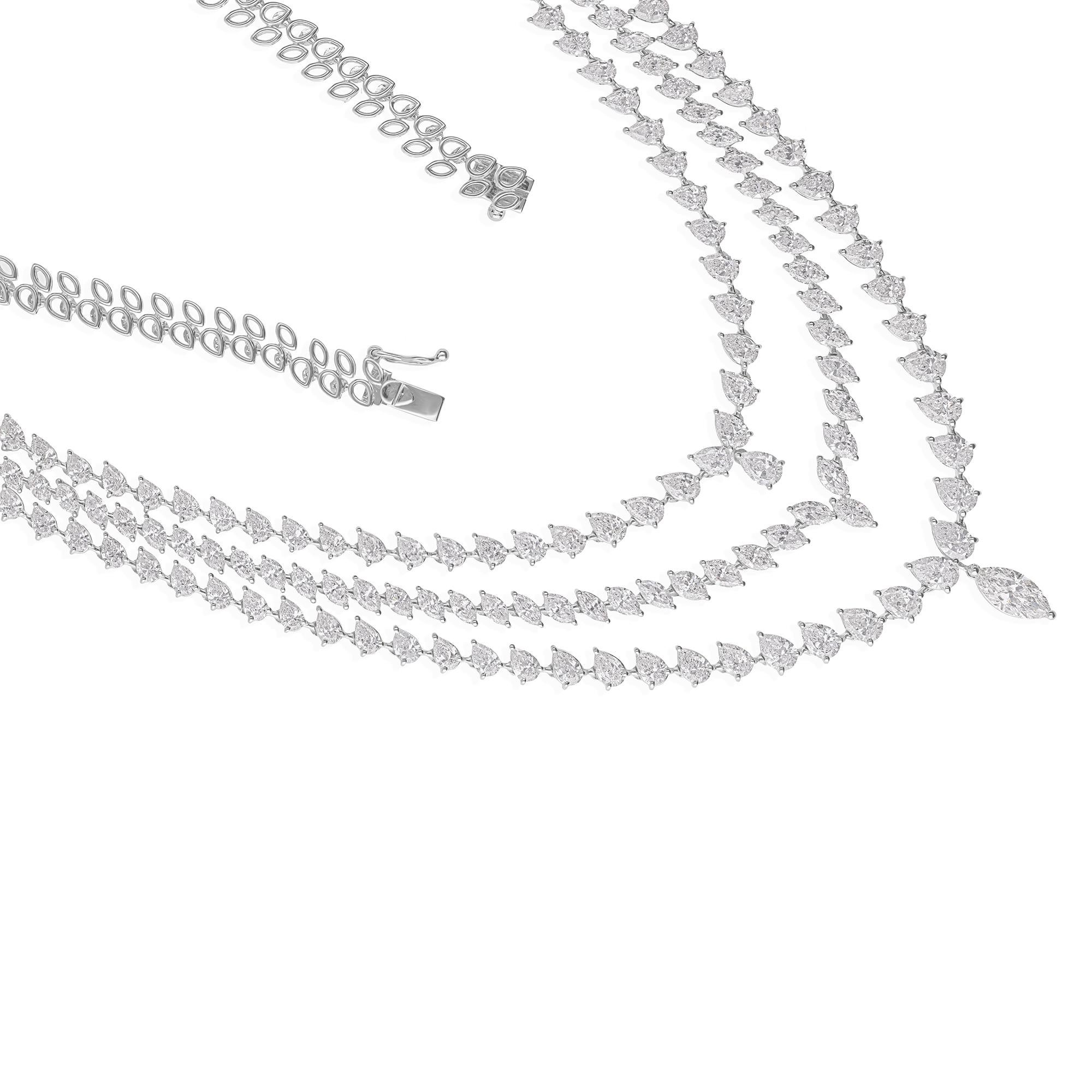 Tutte le tariffe pagate 24.19Ct Collana nuziale a più fili con diamanti in oro bianco 18 carati in vendita 2