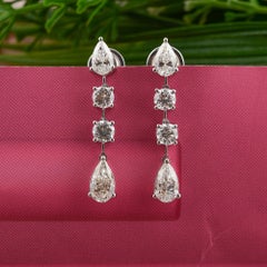 All Tariffs Paid 3.05 Carat Mixed Cut Diamond Drop Earrings 14 Karat White Gold