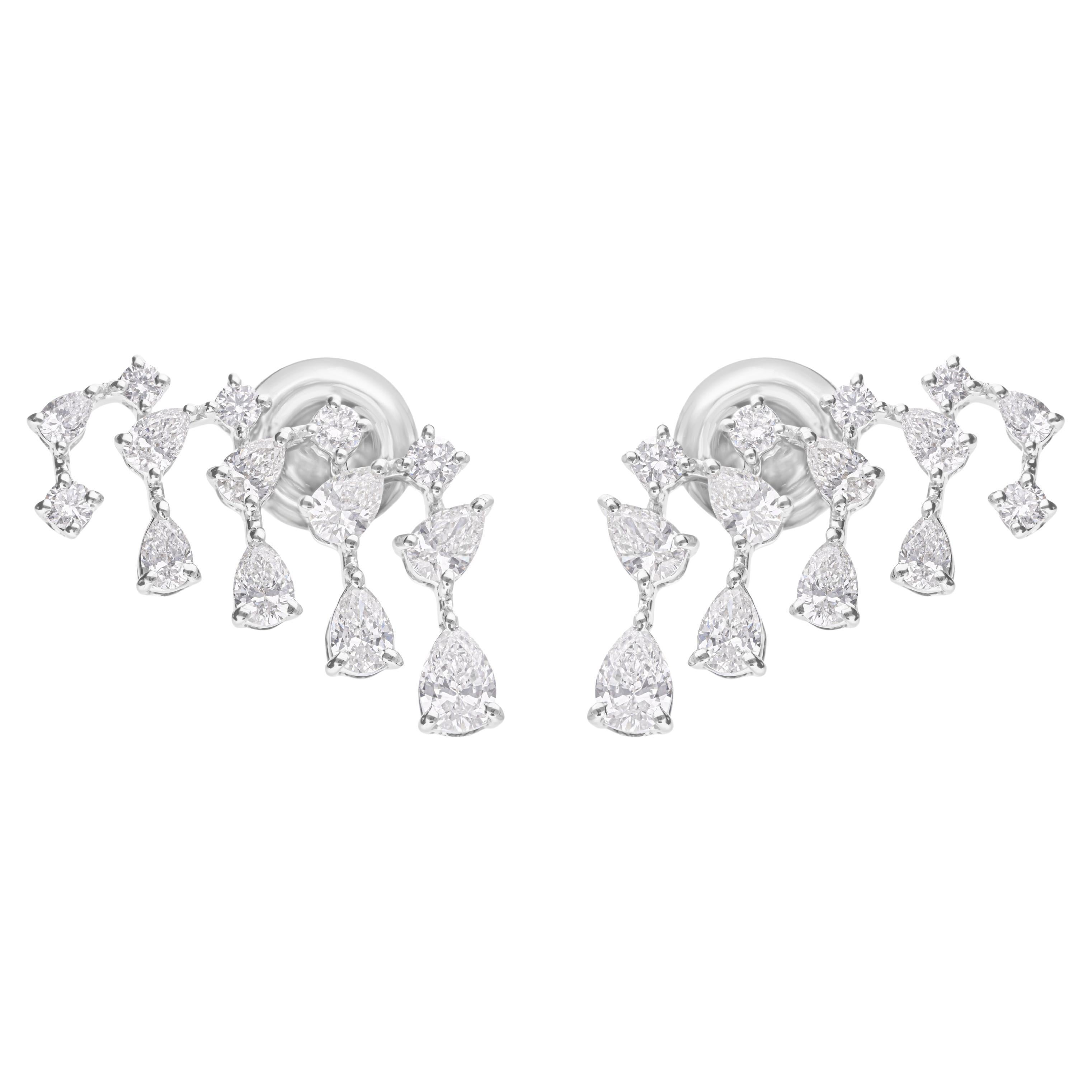 All Tariffs Paid Certified 1.66Ct Diamond Climber Drop Earrings 18K White Gold