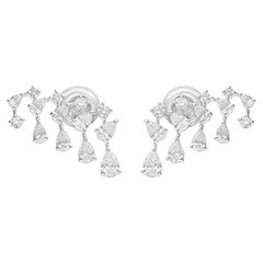 All Tariffs Paid Certified 1.66Ct Diamond Climber Drop Earrings 18K White Gold