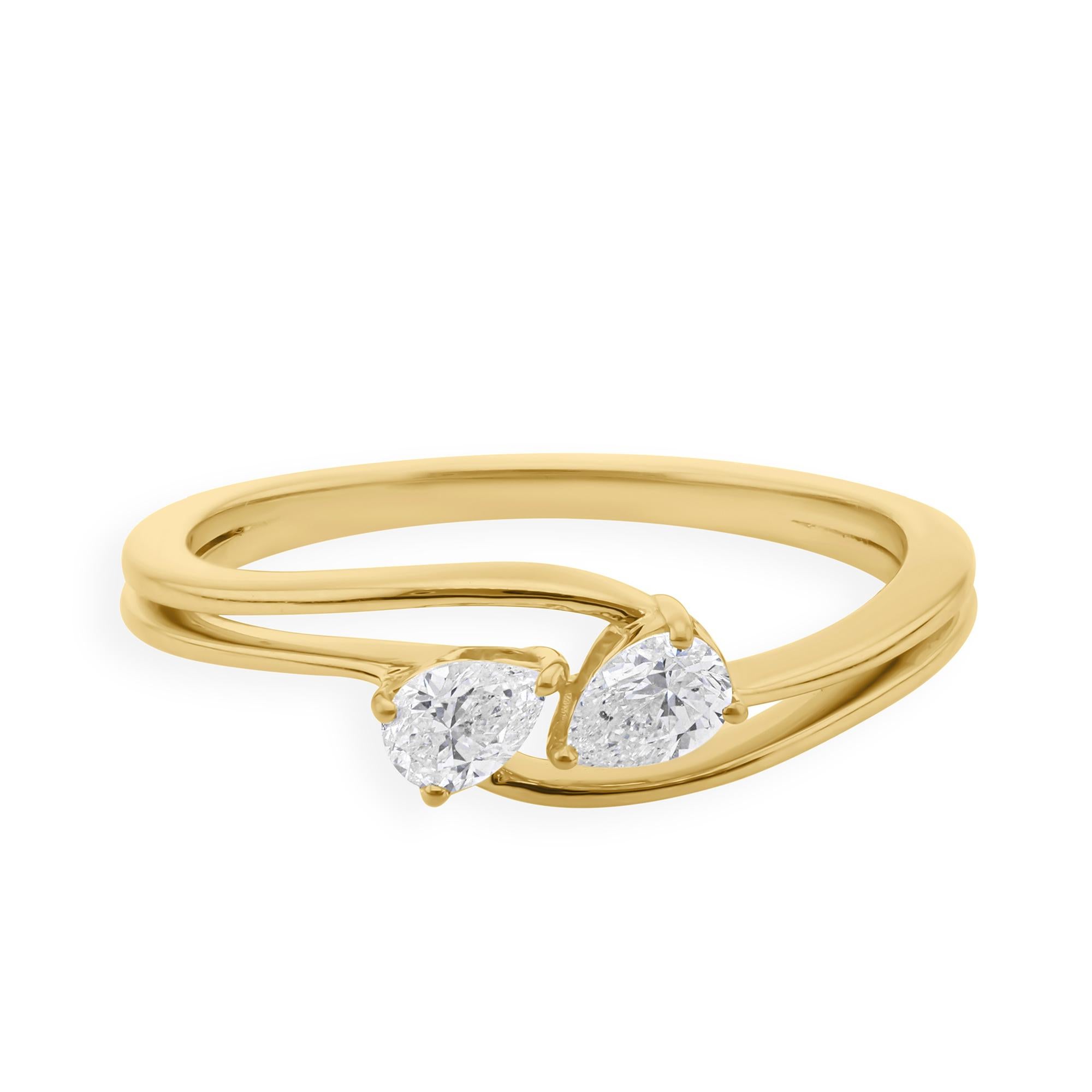 All Tariffs Paid Dainty Two Stone Pear Cut Diamond Ring Gift 14K Yellow Gold (en anglais)